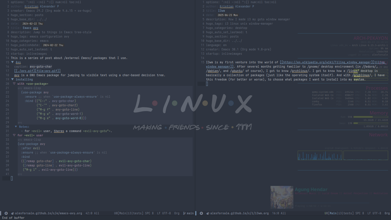 Figure 1: Emacs inside i3wm